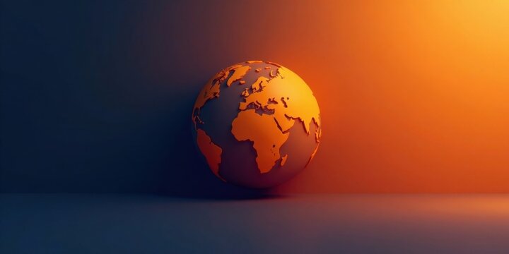 A Global Perspective Illuminated Earth Model in Warm Tones against a Dark Background