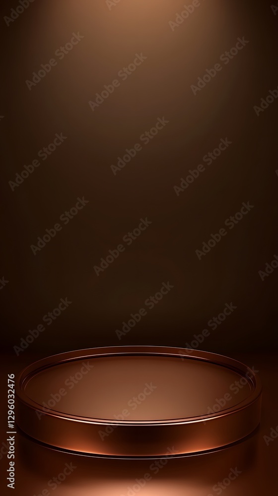 Poster a studio rendering of a metallic brown circular display stage