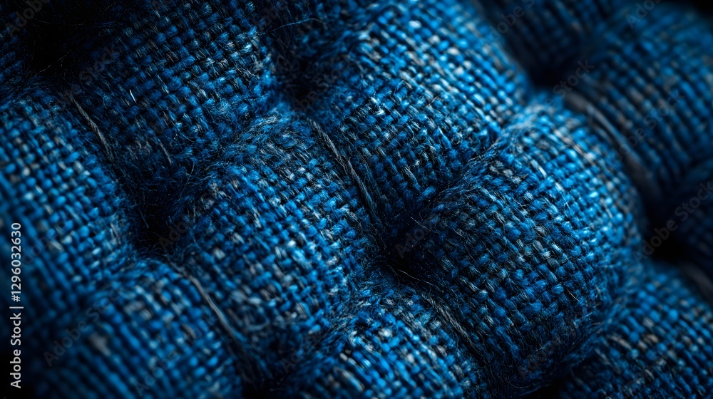 Poster close-up view of a blue textile's intricate texture. macro photography highlighting the detail and w
