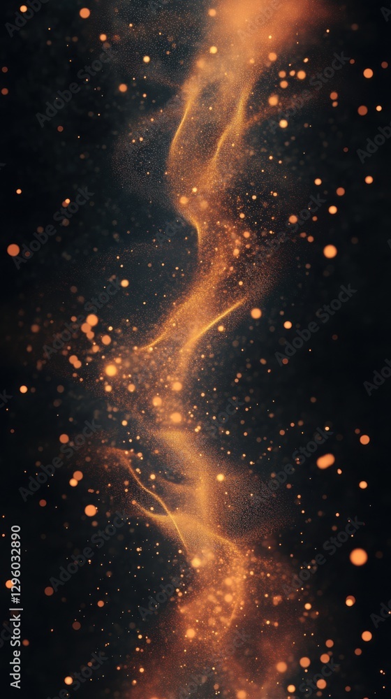 Poster dynamic streams of glowing particles flowing upward. vertical