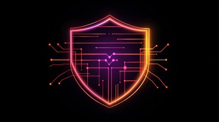 Glowing Neon Cyber Security Shield Protection Icon Vector Graphic