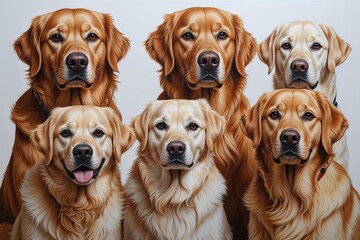 Stunning Portraits of Playful Golden Retrievers and Labradors on Bright White Canvas