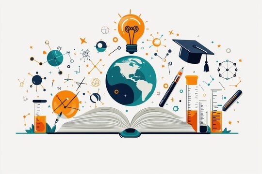 Illustration of Education Concepts With Open Book and Science Icons