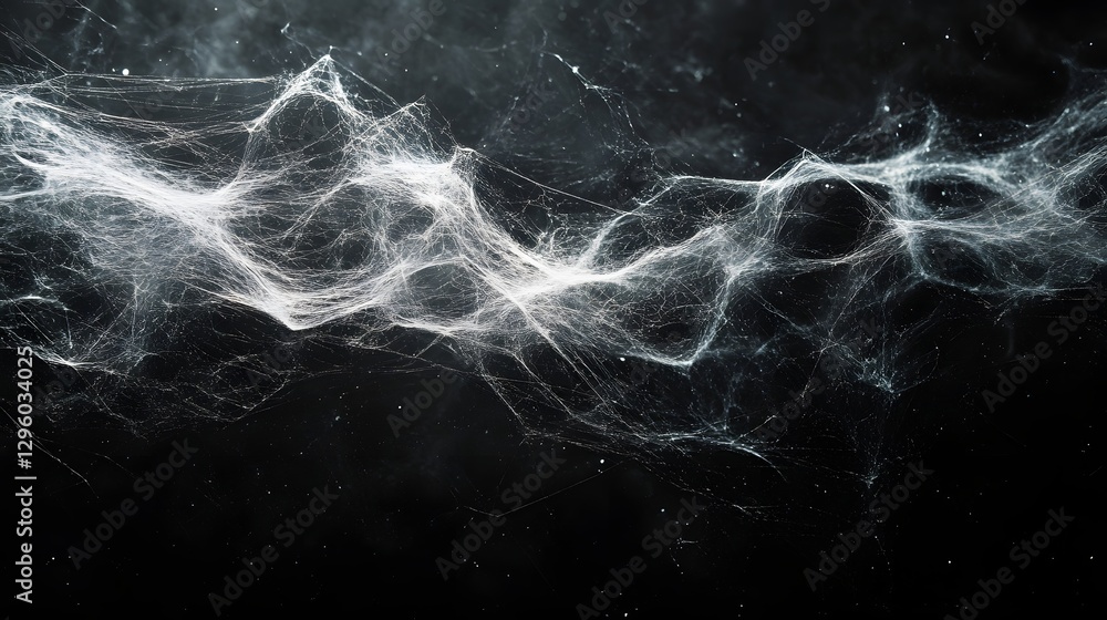 Leinwandbilder An abstract image of a spiderweb against a dark background. The web is delicate and intricate, creating a mysterious and spooky atmosphere. Ethereal Spiderweb: A Dark, Mystical Abstract