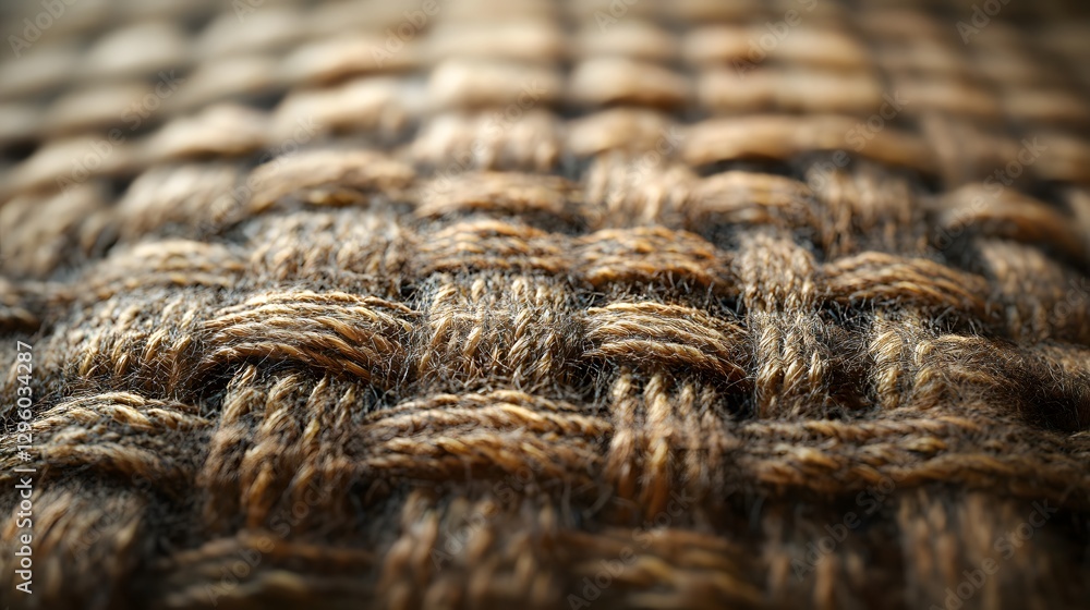 Poster a close-up shot of a brown woven fabric texture. the image shows the intricate detail of the threads