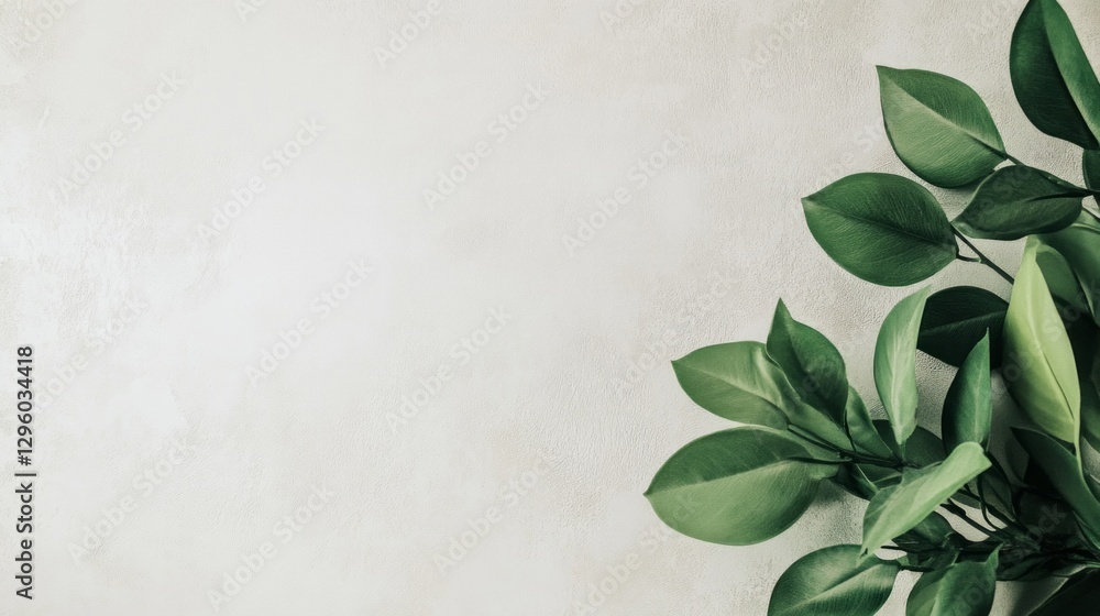 Poster fresh green leaves cascade gently toward a neutral textured wall, creating a calming atmosphere that