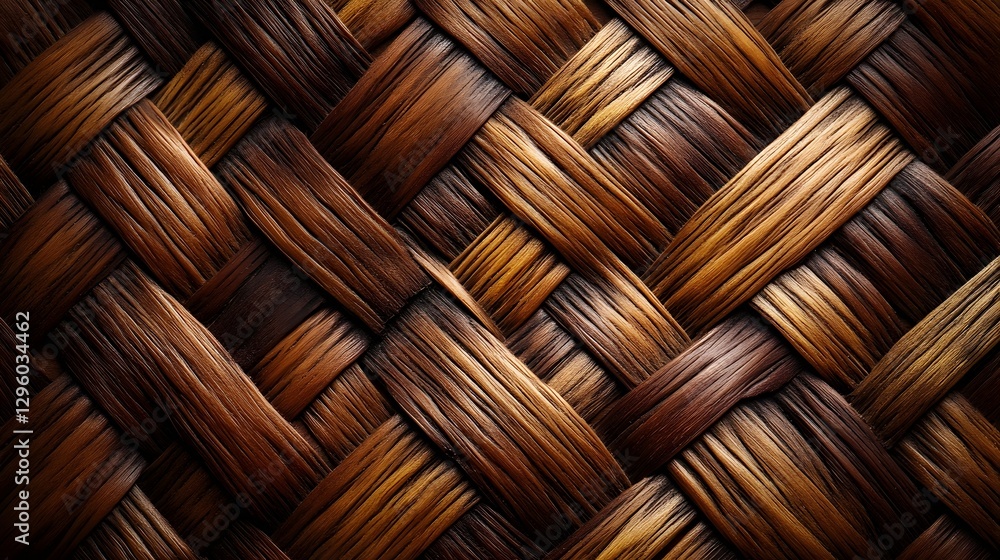 Poster close-up of a richly textured woven surface, showcasing intricate patterns and variations in brown t