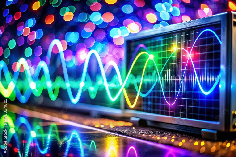 Poster abstract electric sonic wave: oscilloscope display amplify audio analysis generative ai background