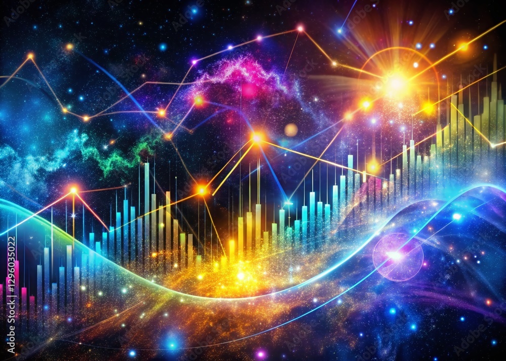 Poster abstract financial data graph overlay: surreal stock photo of intertwined lines and shapes