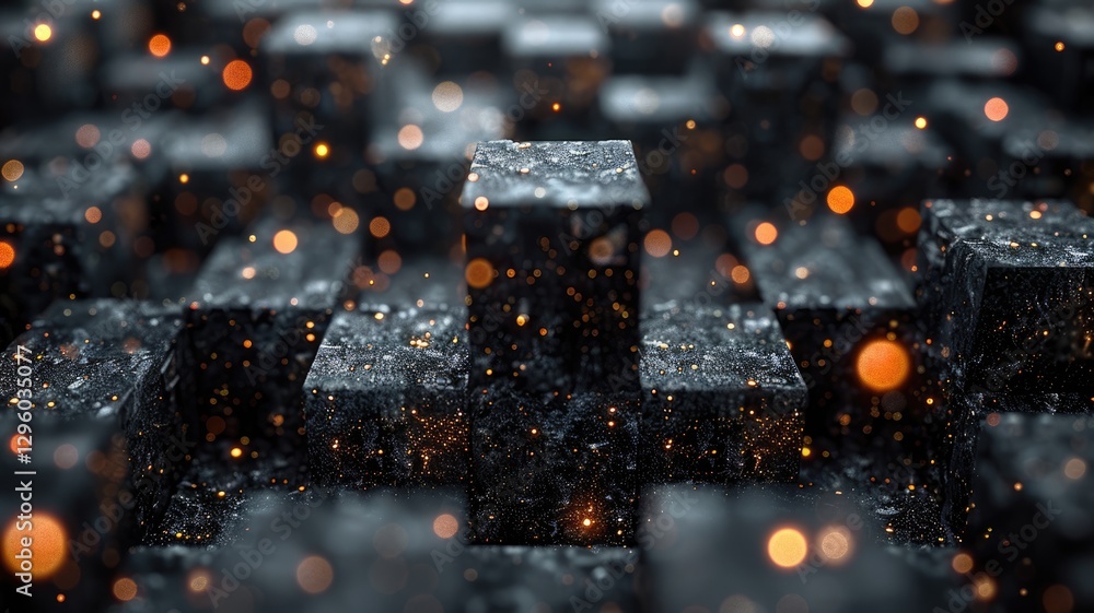 Aufkleber abstract digital floating blocks with black and colorful lights. digital artwork of 3d rendering geo