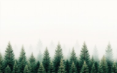 Serene Foggy Forest Landscape Majestic Evergreens in Misty Atmosphere Tranquil Nature Scene with Tall Pine Trees