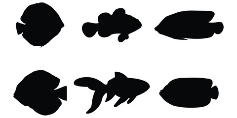 Silhouette set of aquarium fish vector isolated on white background