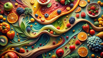 Naklejka premium Abstract Food Art: Vibrant Colors & Fluid Shapes in Culinary Canvas