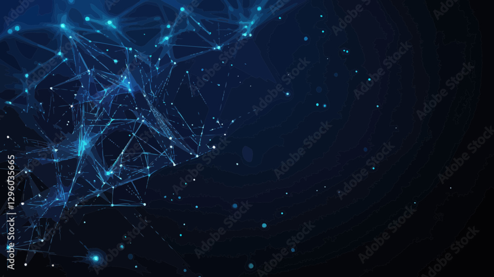 Fototapete Abstract Polygonal Mesh with Plexus Effect: Minimalistic Digital Vector, Artificial Intelligence Connectivity and Technology Concept in Dark Blue