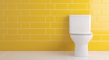 Modern White Toilet Against Bright Yellow Wall in Bathroom Setting
