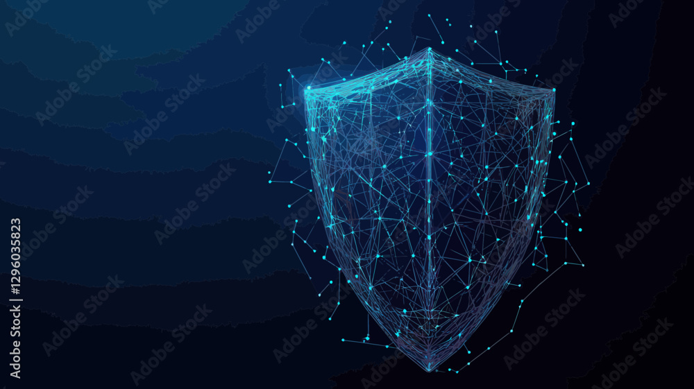 Poster digital security shield - low poly polygon network for data protection and cybersecurity concepts