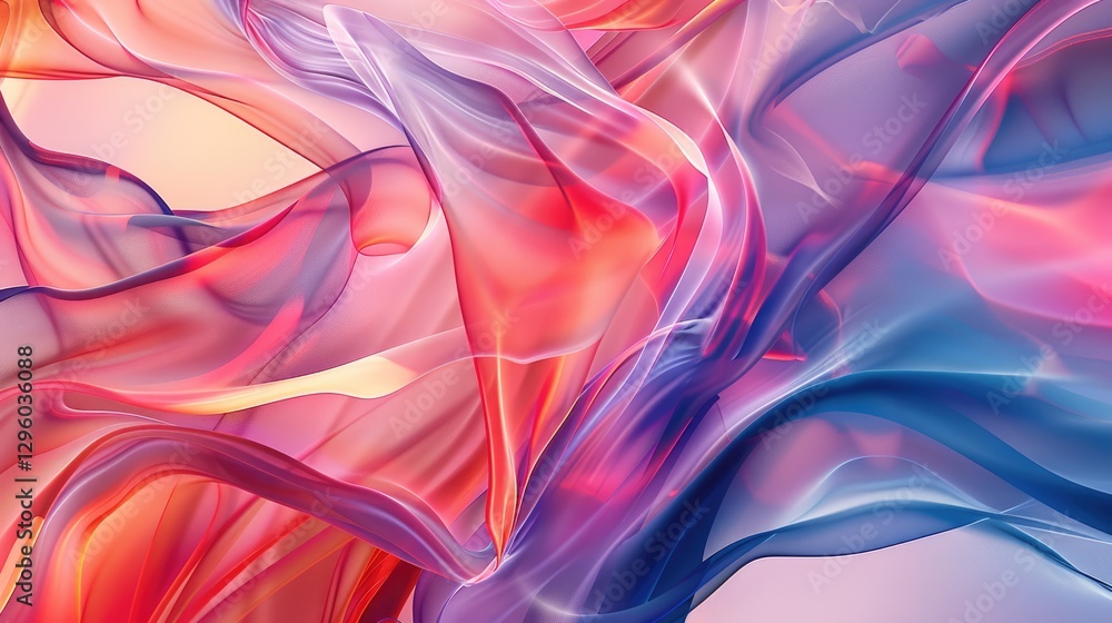 Poster abstract flowing fabric-like shapes in pink and blue tones. background image of gradient blue and re