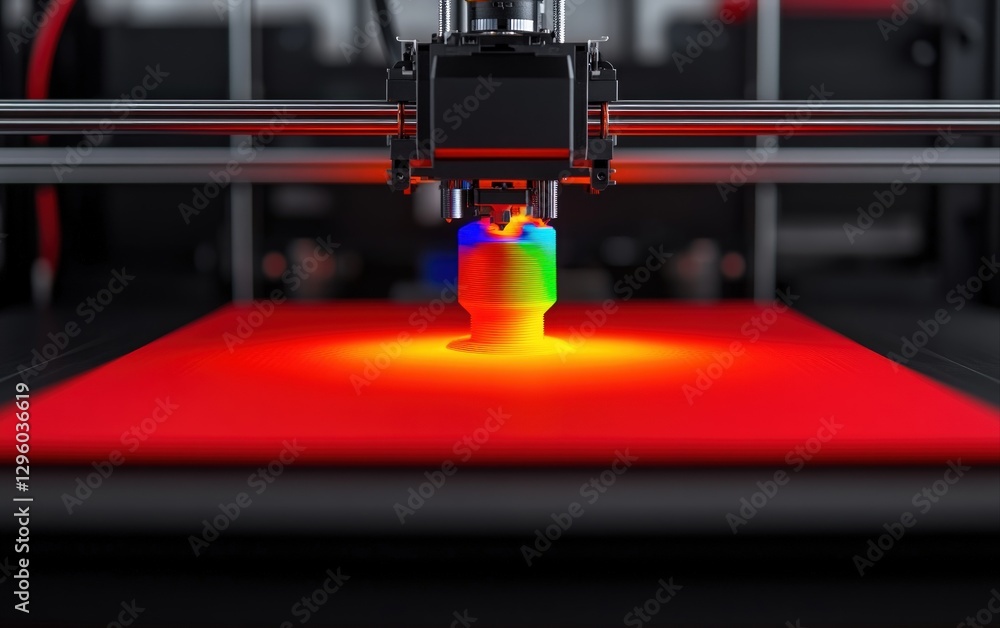 Poster 3D Printer in Action Creating a Colorful Object Layer by Layer Additive Manufacturing Technology