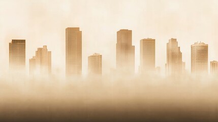 Obraz premium Foggy Cityscape with Tall Buildings Enveloped in Soft Light