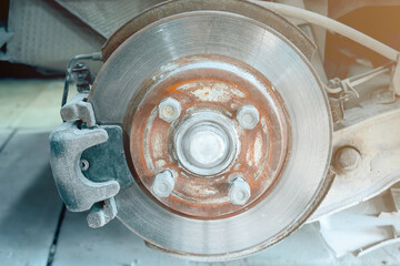 Car brake disc. Car repair and maintenance.