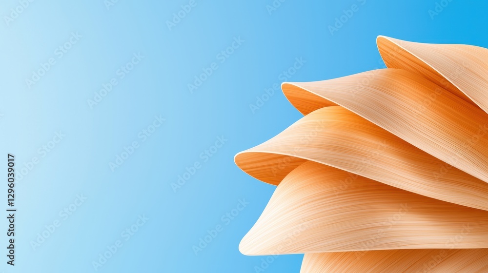 Poster a close-up image of layered, soft orange curls against a serene blue background, creating a sense of