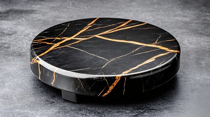 Obraz premium Black Marble Pedestal with Gold Veining on Dark Gray Background