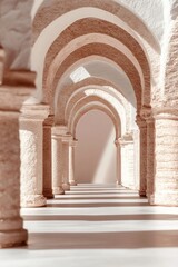 Obraz premium Serene corridor with arched walkways and columns. Light and shadow interplay beautifully.