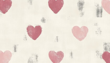 Abstract Pink Hearts on Textured Cream Background