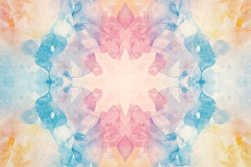 Abstract pastel-colored kaleidoscope pattern showcasing soft hues of blue, pink, and yellow.