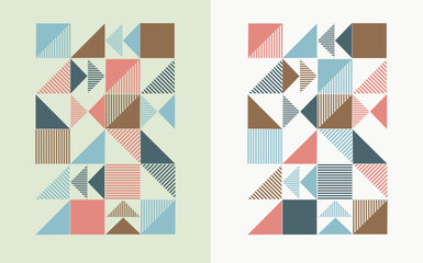 Obraz premium Beautiful minimalist mid century modern abstract geometric shapes wall art poster set for background, graphic element, presentation, wallpaper, design