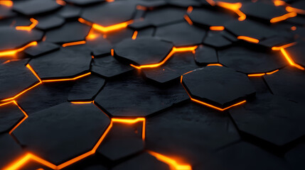 Obraz premium Black Hexagons with Glowing Edges