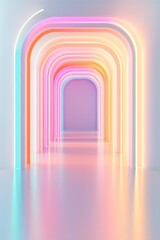 Fototapeta premium Pastel rainbow arches create a dreamy, colorful hallway.