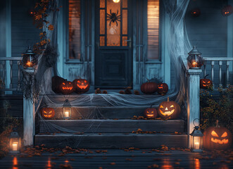 Fall Pumpkin Decorations for Entrance Steps After Dark. It can be used for various scenes, Halloween, Thanksgiving, and Christmas elements decoration