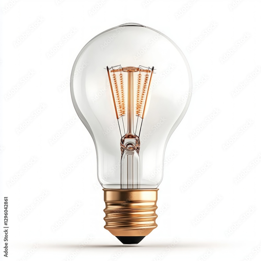 Poster classic light bulb illuminating brightly against a clean white background emphasizing simplicity and