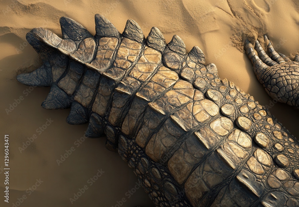 Poster detailed close-up of a crocodile skin texture with unique patterns and natural colors displayed on a