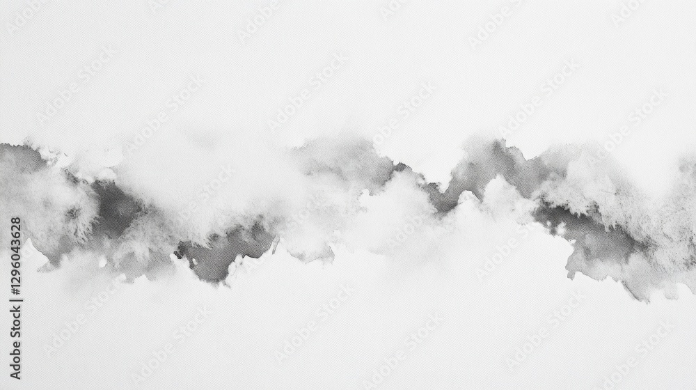 Poster billowy gray clouds drift lazily across a minimalistic white backdrop, creating an atmosphere of pea