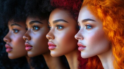 Diverse women with unique hair colors in a striking profile view.