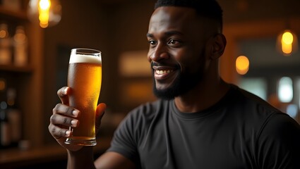 dark-skinned, pumped-up man with a glass of beer in his hands