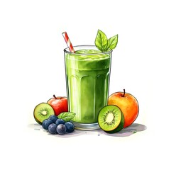Grüner Smoothie im Glas Aquarell Bild	