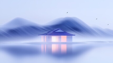 Gradient illustration of terraced fields during rainy season