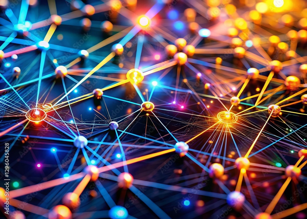 Poster abstract network connections: macro photography of intricate web structure, data flow, and digital i