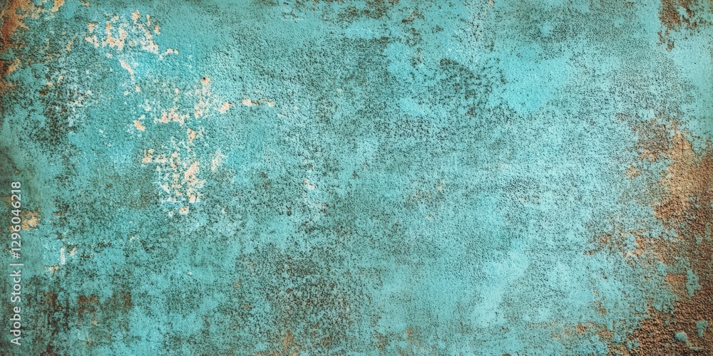 Poster a textured surface in shades of turquoise with hints of rust, creating an intriguing visual depth an