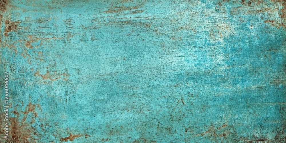 Poster a textured turquoise background with subtle rust and wear, creating a vintage, weathered appearance.