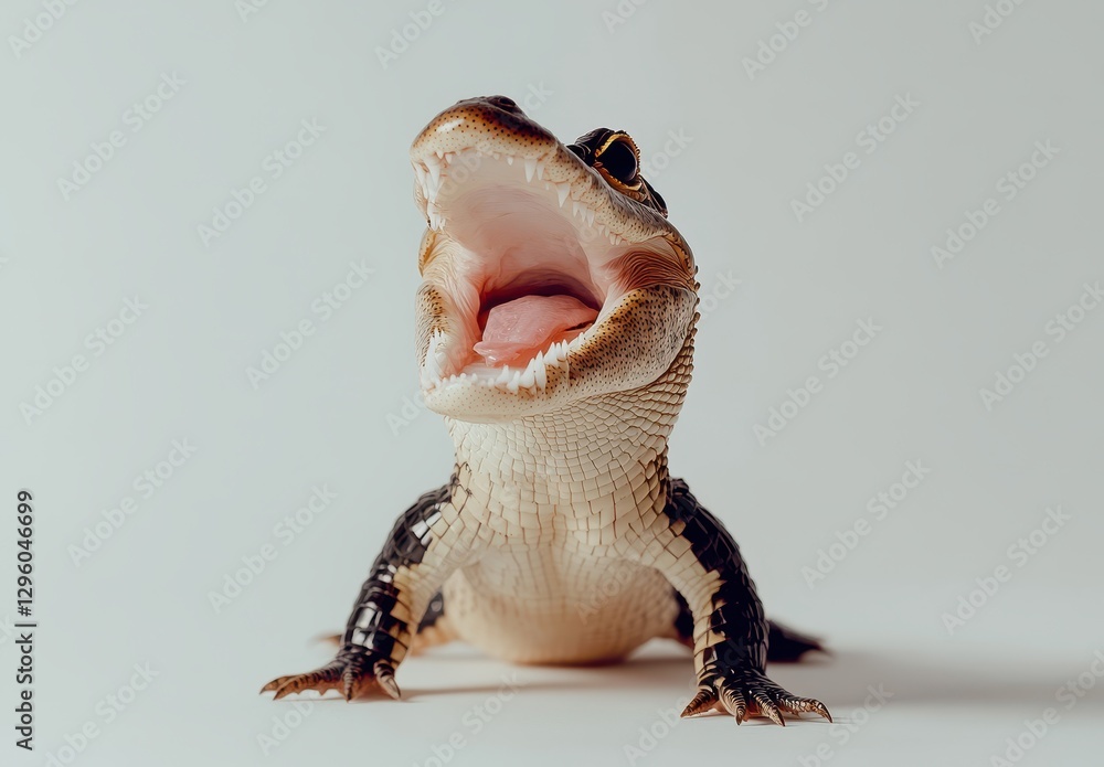 Aufkleber detailed close-up of a reptile with open mouth displaying teeth against a simple background for wild