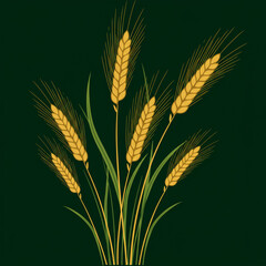 Fototapeta premium Wheat Stalks Illustration, Golden Grain Plant Art 