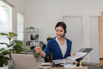 Professional accountant assisting clients via video call, showcasing expertise in finance and tax...