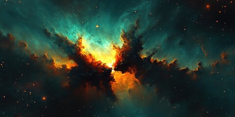 Celestial Nebula Fiery Orange And Teal Hues