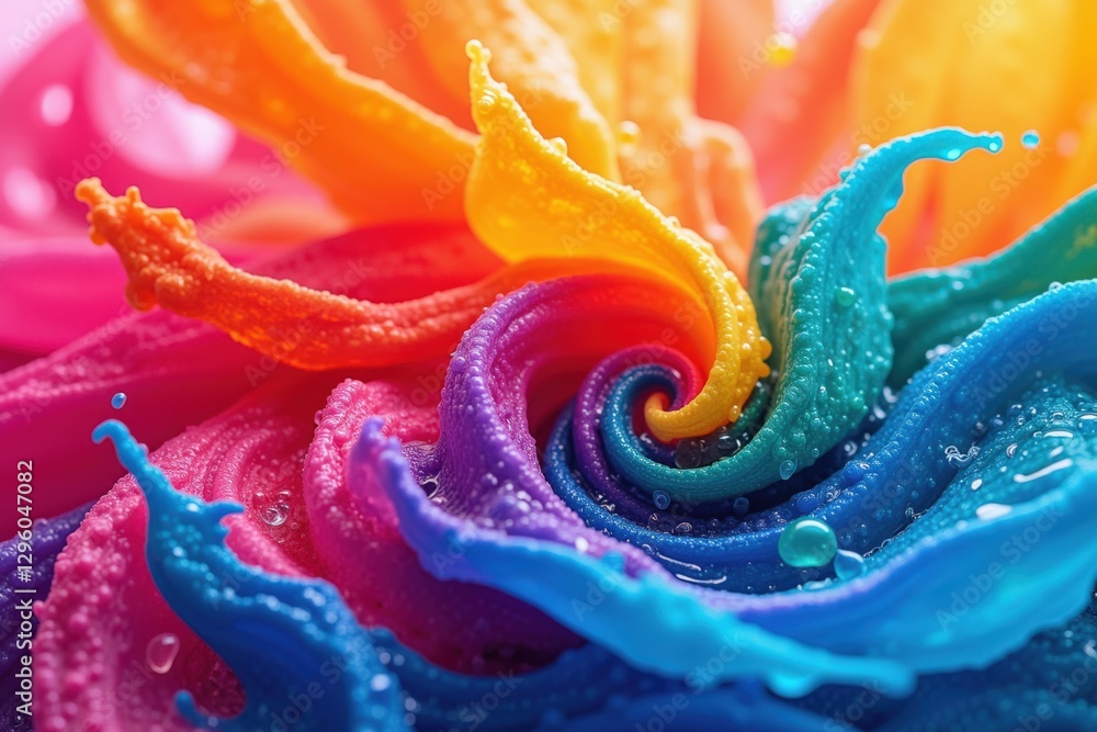 Poster a vibrant swirl of colorful paint drops creating a mesmerizing floral pattern in an abstract artisti