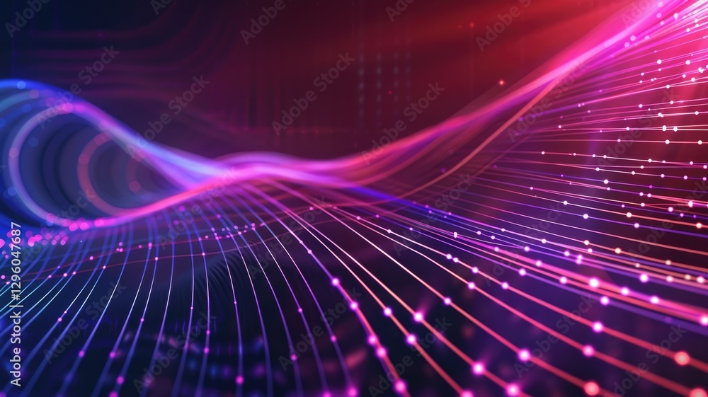 Poster vibrant pink and blue light beam radiating from a central point. digital art for design and print of