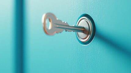 Obraz premium Key in a teal door. Unlocking potential.